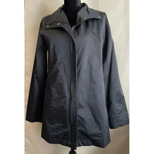 Eileen Fisher Black Light Cotton Nylon Stand Collar Long Coat Jacket Size XS‎